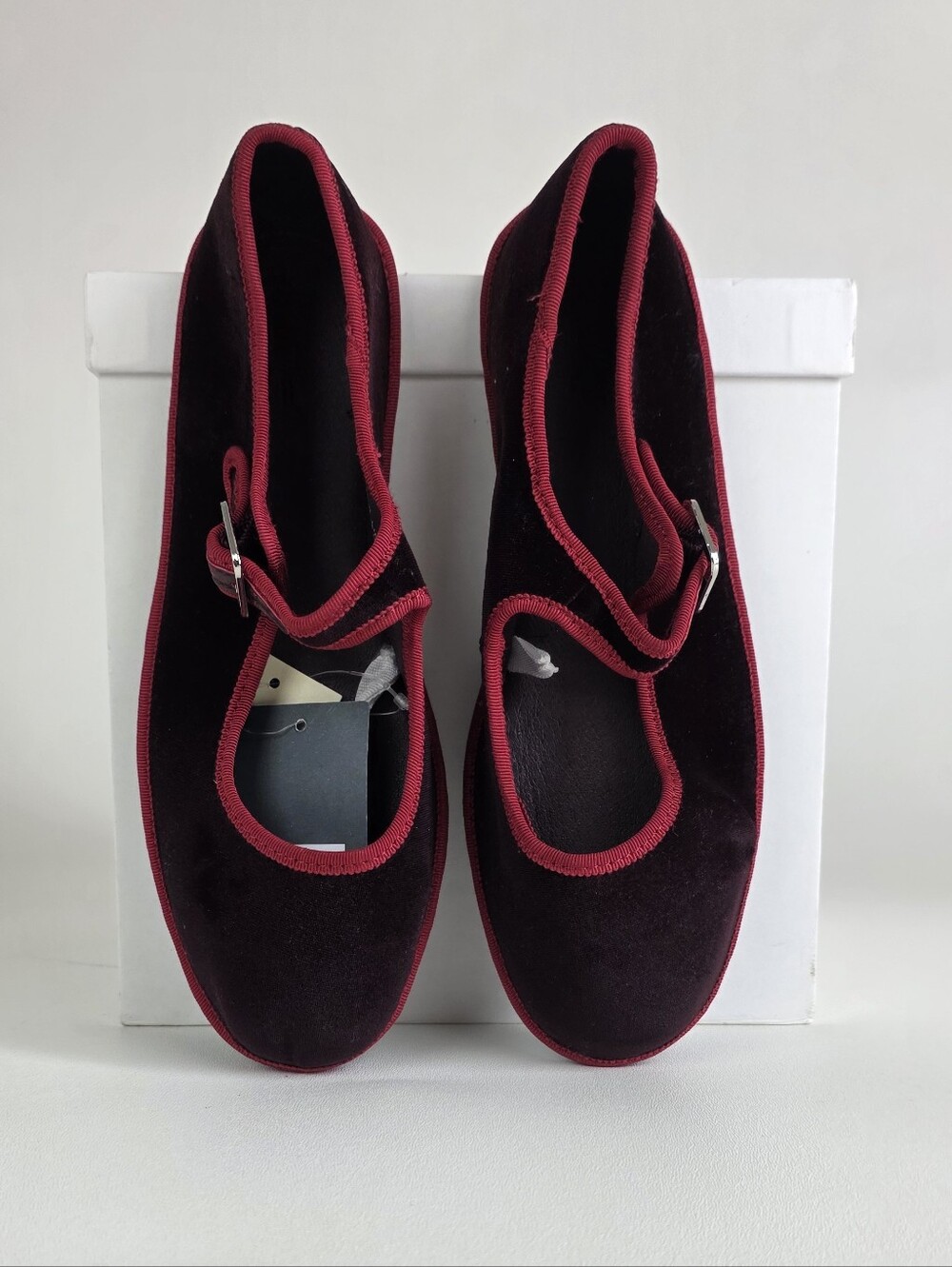 Universal Thread Velvet Mary Jane Flats in Burgundy with Raspberry Trim!